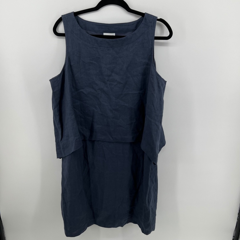 Pure Jill Navy Blue Linen Layered Shift Dress Women's Large Petite Sleeveless